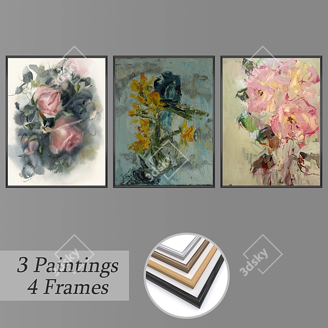 Elegant Set of Wall Paintings 3D model image 1