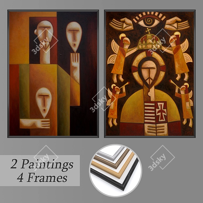 Versatile Set of Wall Paintings with Multiple Frame Options 3D model image 1