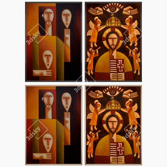 Versatile Set of Wall Paintings with Multiple Frame Options 3D model image 2