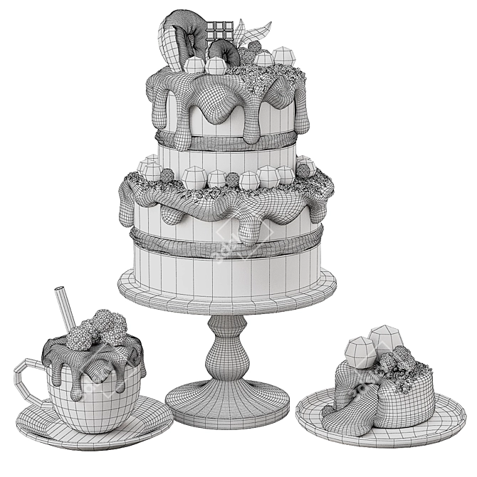 Decadent Fruit-Infused Chocolate Cake 3D model image 3