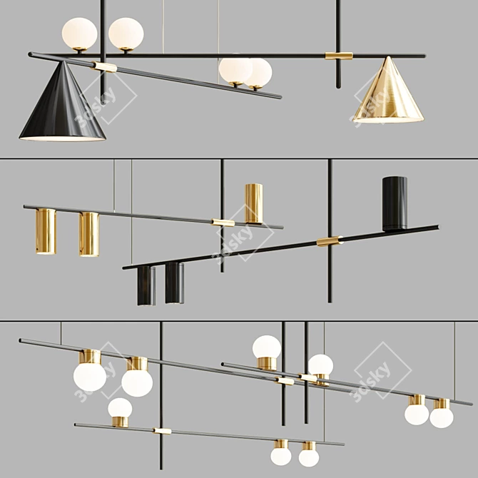 Sleek Linear Pendant Collection 3D model image 1