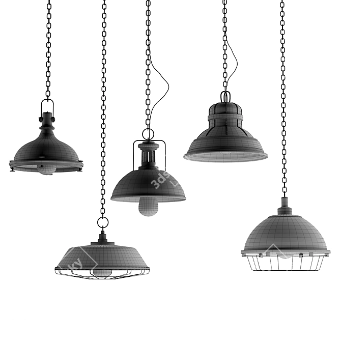 Sleek Black Cast Chandeliers 3D model image 5