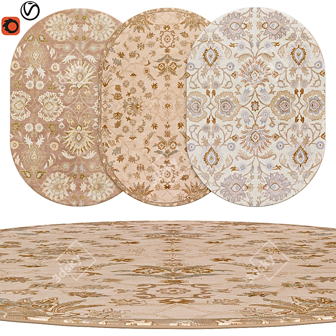 Premium Oval Rugs | 21 Stylish Textures 3D model image 1