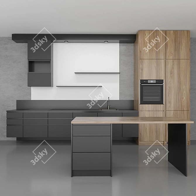 Modern Glossy Kitchen Set 3D model image 1