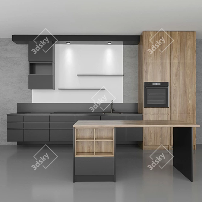 Modern Glossy Kitchen Set 3D model image 2