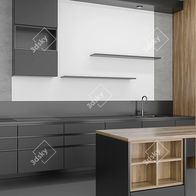 Modern Glossy Kitchen Set 3D model image 3