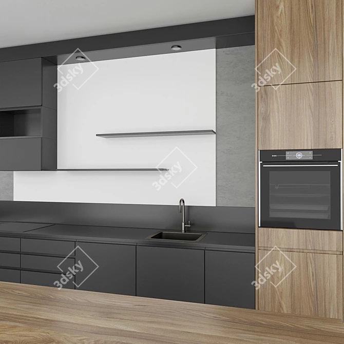 Modern Glossy Kitchen Set 3D model image 4