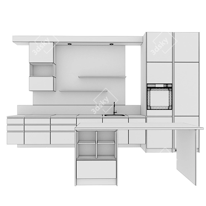 Modern Glossy Kitchen Set 3D model image 5