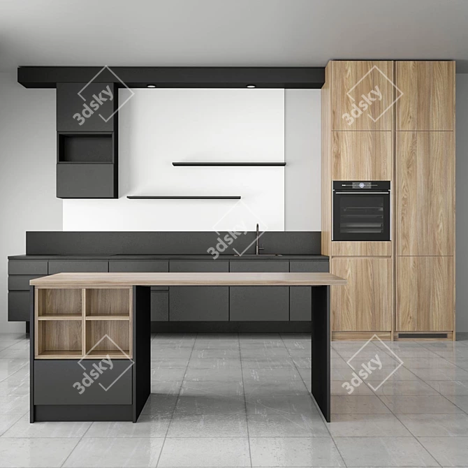 Modern Glossy Kitchen Set 3D model image 6