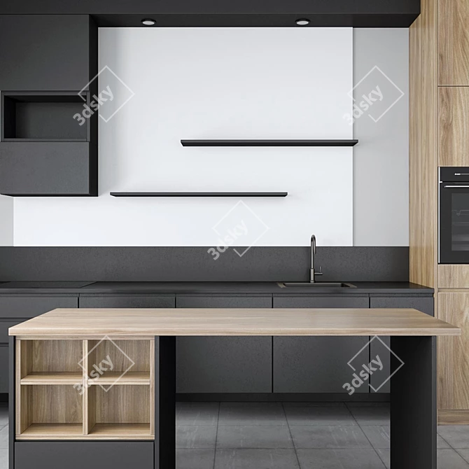 Modern Glossy Kitchen Set 3D model image 7