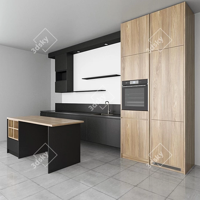 Modern Glossy Kitchen Set 3D model image 8