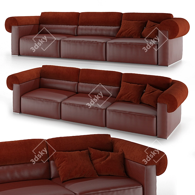 Natuzzi Classic Sofa: Double Coating with Textile and Leather Inserts 3D model image 1