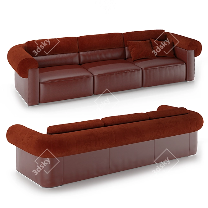 Natuzzi Classic Sofa: Double Coating with Textile and Leather Inserts 3D model image 2