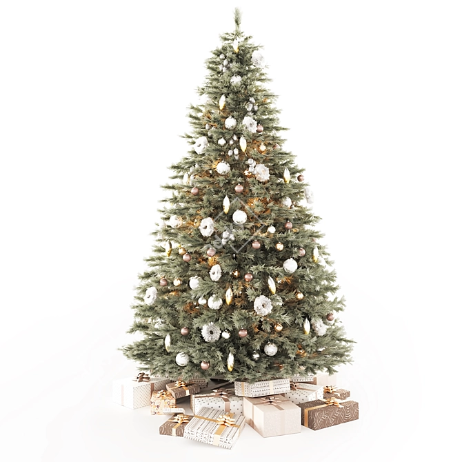 Festive Christmas Tree with Gifts 3D model image 1