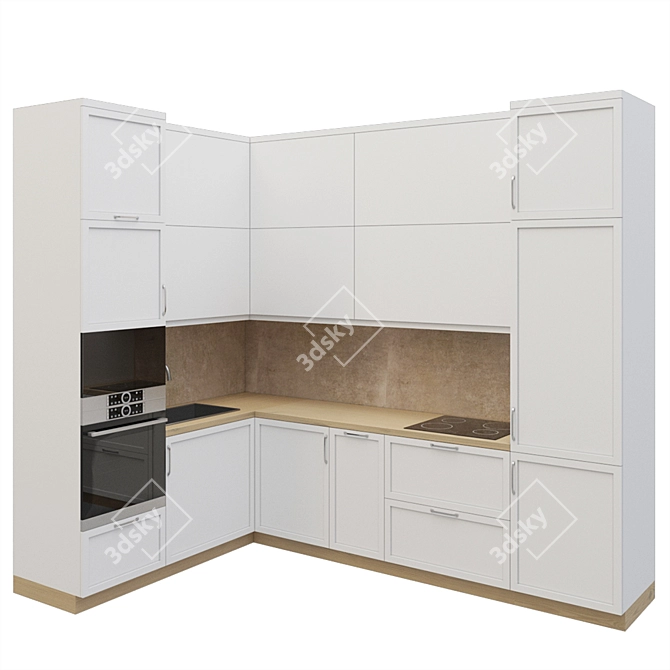 Modern Corner Kitchen Set 3D model image 1