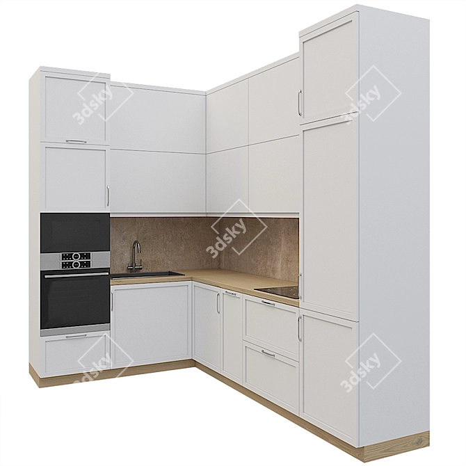 Modern Corner Kitchen Set 3D model image 3