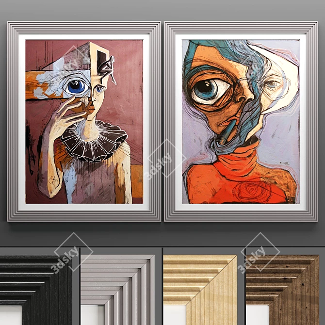  Modern Art Frame Set: 2 Frames with 4 Textures 3D model image 1