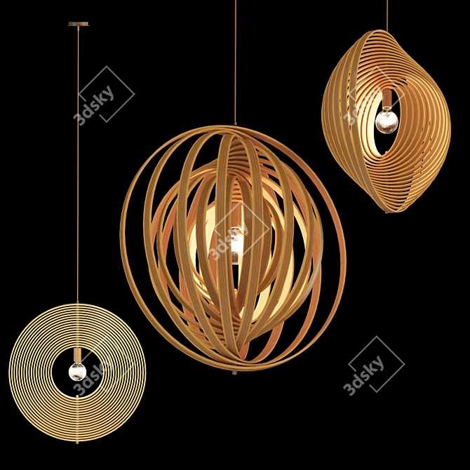 Retractable Wood Rings Pendant 3D model image 5