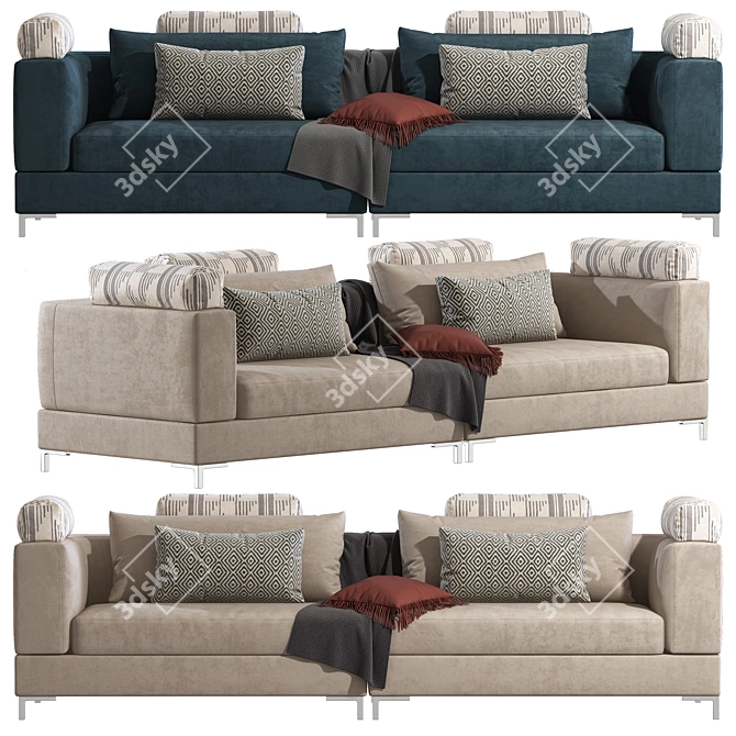 European Styling Chrome Antonio Sofa 3D model image 1