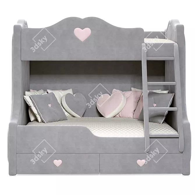 Sweet Heart Kids Bunk Bed 3D model image 2