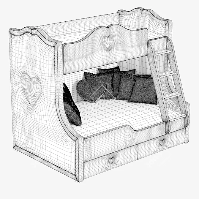 Sweet Heart Kids Bunk Bed 3D model image 3