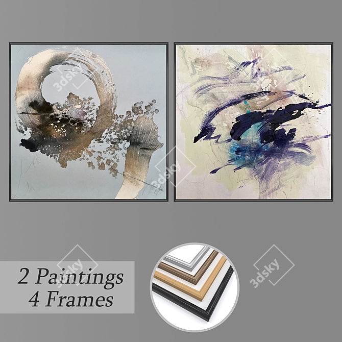 Set of 2 Wall Paintings with Multiple Frame Options 3D model image 1