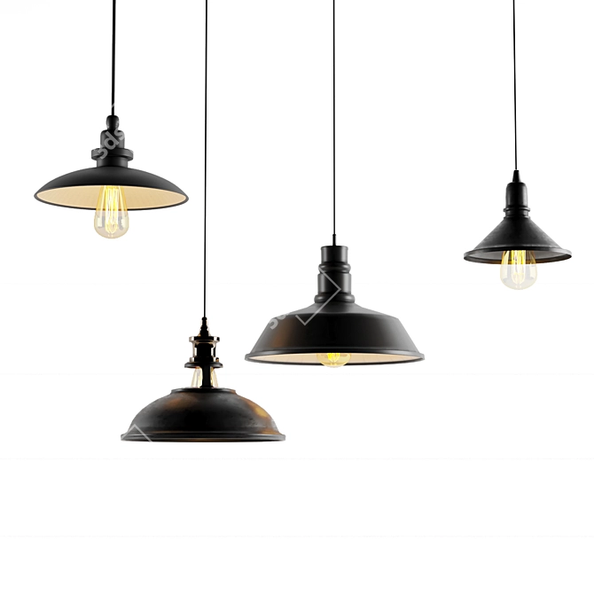 Industrial Black Cast Chandelier Set 3D model image 1