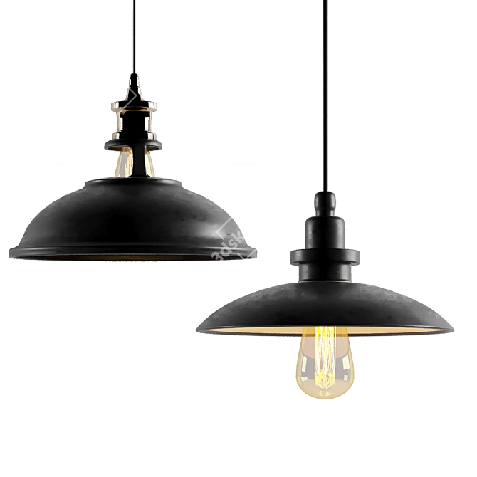 Industrial Black Cast Chandelier Set 3D model image 3