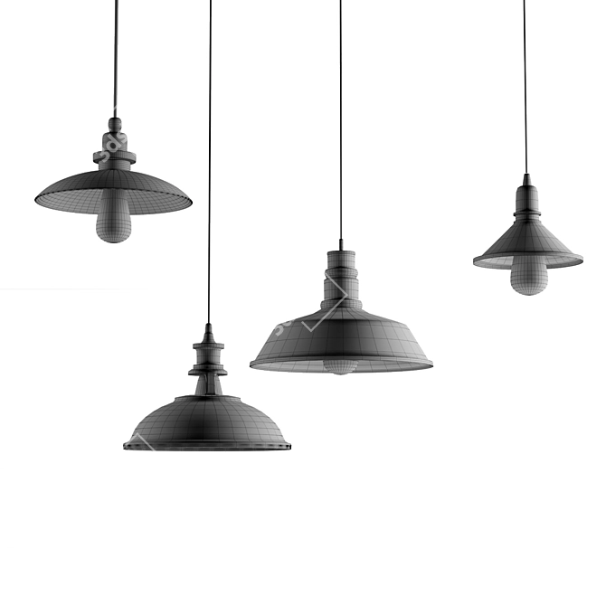 Industrial Black Cast Chandelier Set 3D model image 4