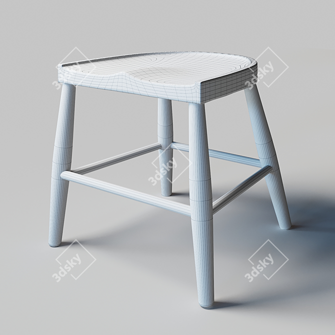 Sleek Carved Wood Stool 3D model image 3