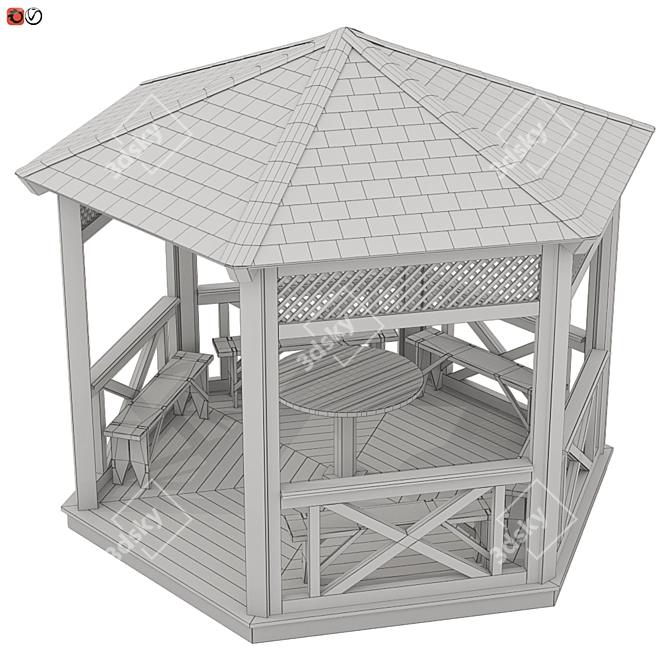 Rustic Wood Garden Gazebo 3D model image 3