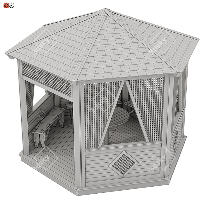Wooden Hexagonal Garden Gazebo 3D model image 3