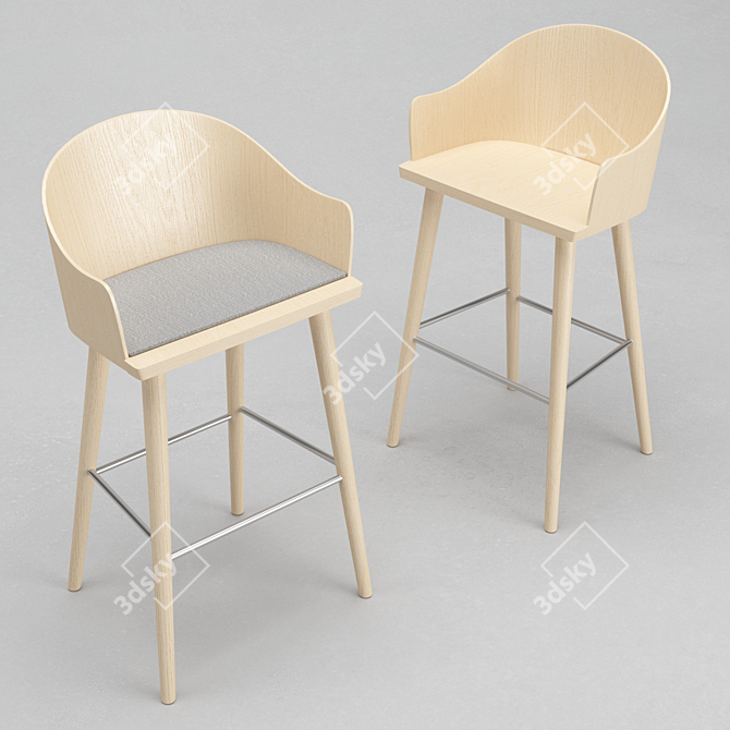 Elegant Ash Wood Barstool 3D model image 3