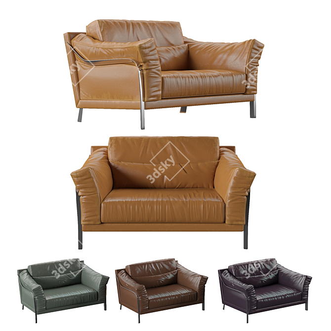 Modern 3-Seater Sofa - 60" Wide 3D model image 1