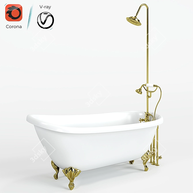 Metal Tub With Shower 3D model image 1