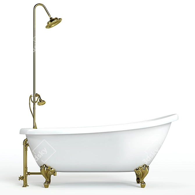 Metal Tub With Shower 3D model image 2