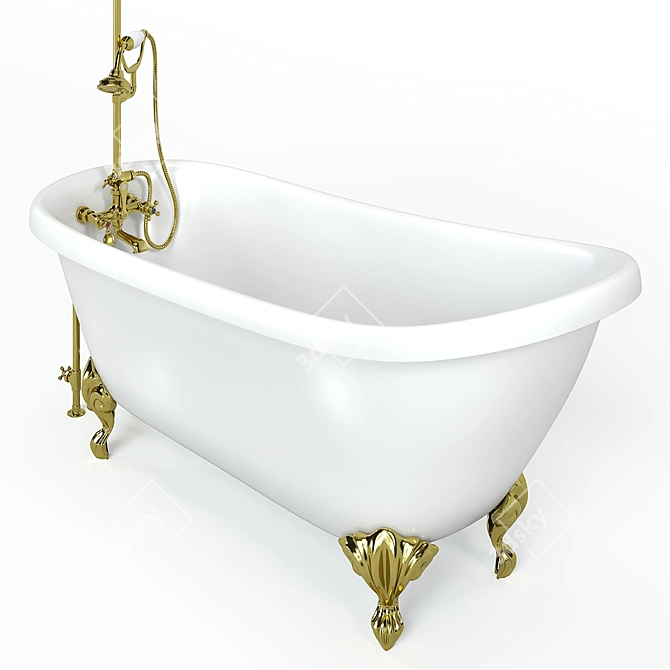 Metal Tub With Shower 3D model image 3