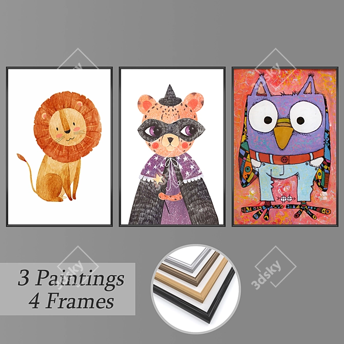 Modern Wall Art Set with Variety of Frames 3D model image 1