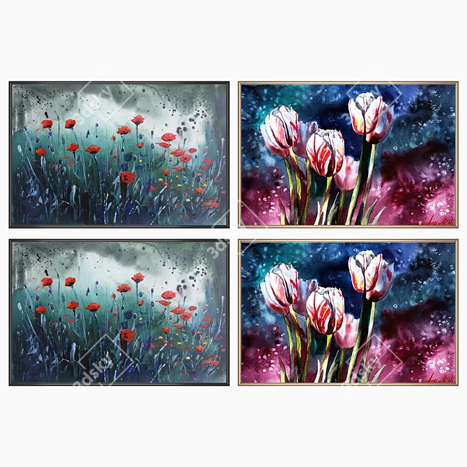 Set of Wall Paintings No. 2432 - 2 Pictures, 4 Frame Options (Plastic, Wood, Bronze, Steel)  3D model image 2