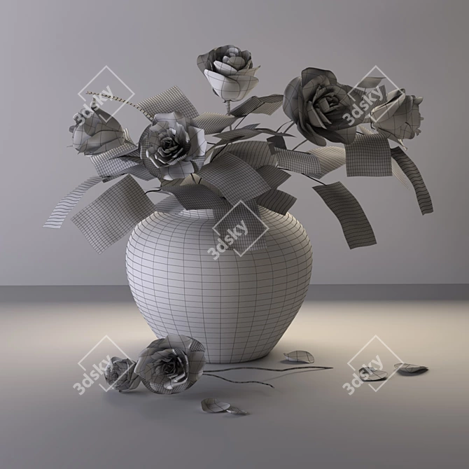 Elegant Rose Models and Vase Set 3D model image 2