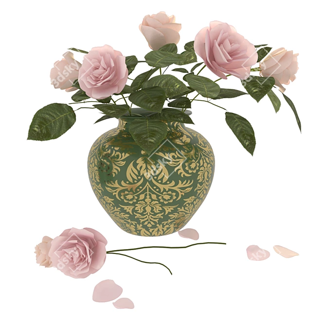 Elegant Rose Models and Vase Set 3D model image 3