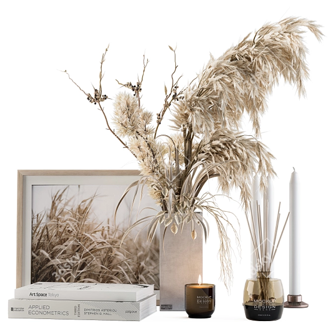 Boho Home Décor: Dried Plant & Pampas Set 3D model image 1