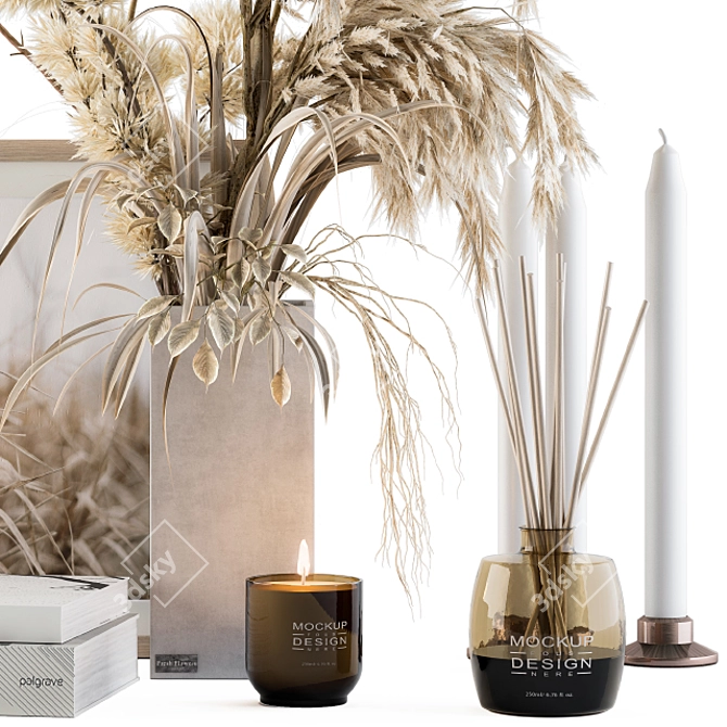 Boho Home Décor: Dried Plant & Pampas Set 3D model image 2