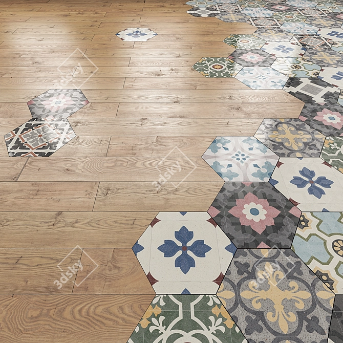 Modern Parquet-Tile Combo Flooring 3D model image 1