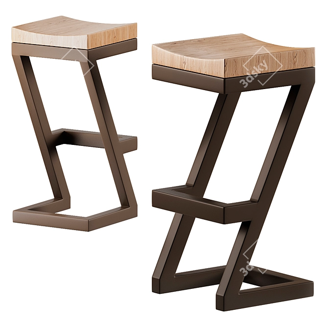 Geometric Steel & Oak Bar Stool 3D model image 1