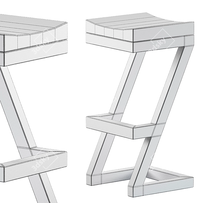 Geometric Steel & Oak Bar Stool 3D model image 2