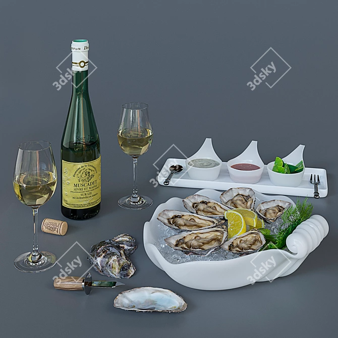 Title: Exquisite Oysters on Platter 3D model image 1