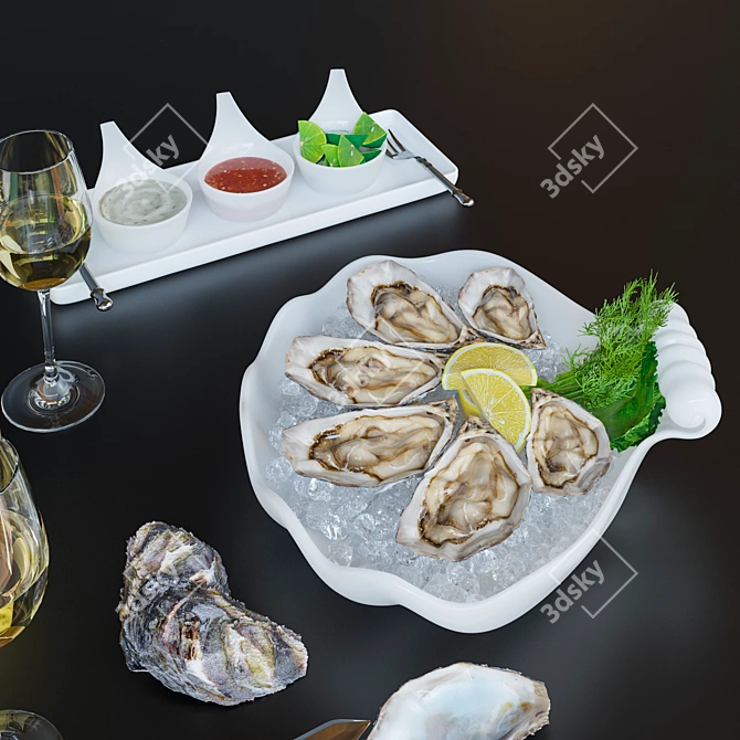 Title: Exquisite Oysters on Platter 3D model image 2