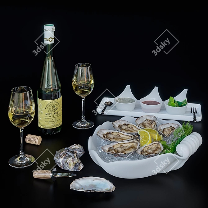 Title: Exquisite Oysters on Platter 3D model image 4