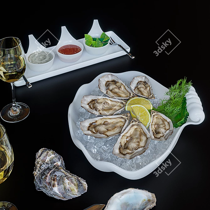 Title: Exquisite Oysters on Platter 3D model image 5